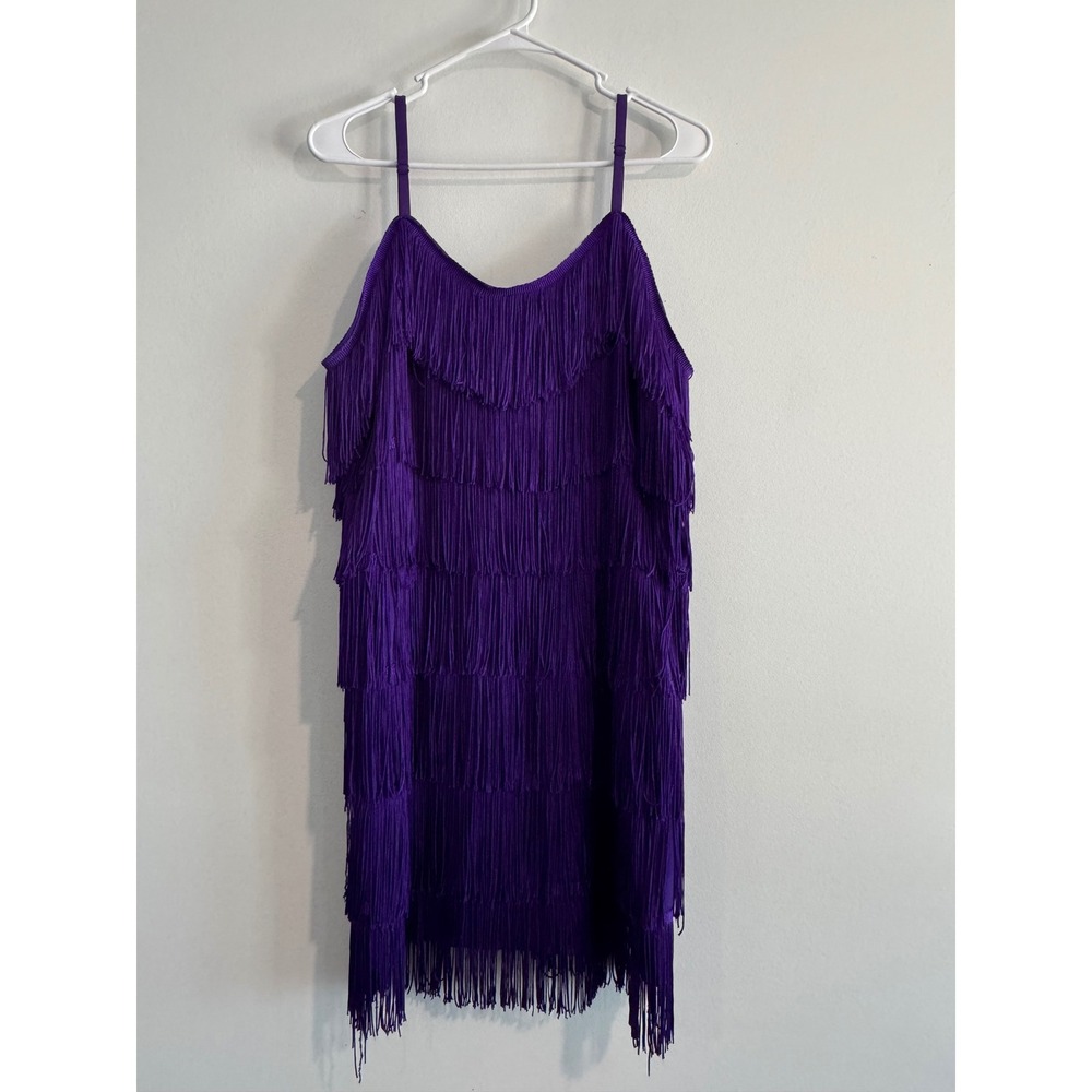 Gatsby Cheryl Creations Fringe Flapper Dress Women 3X Purple Tiered Retro